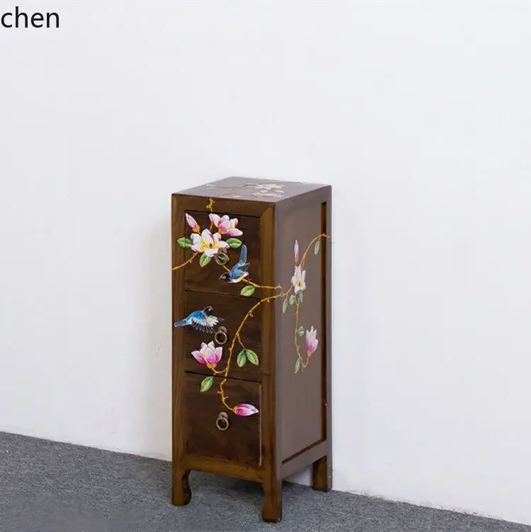 TQH7.2 Style Painted Solid Wood Chest of Drawers Camphor Wood Bedroom Five-Drawer Cabinet Simple Entryway Cabinet