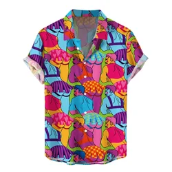 3D Print Funny Hawaiian Shirts For Men Personality Lapel Button Up Shirts Top Short Sleeve Oversized Blouse Male Clothing