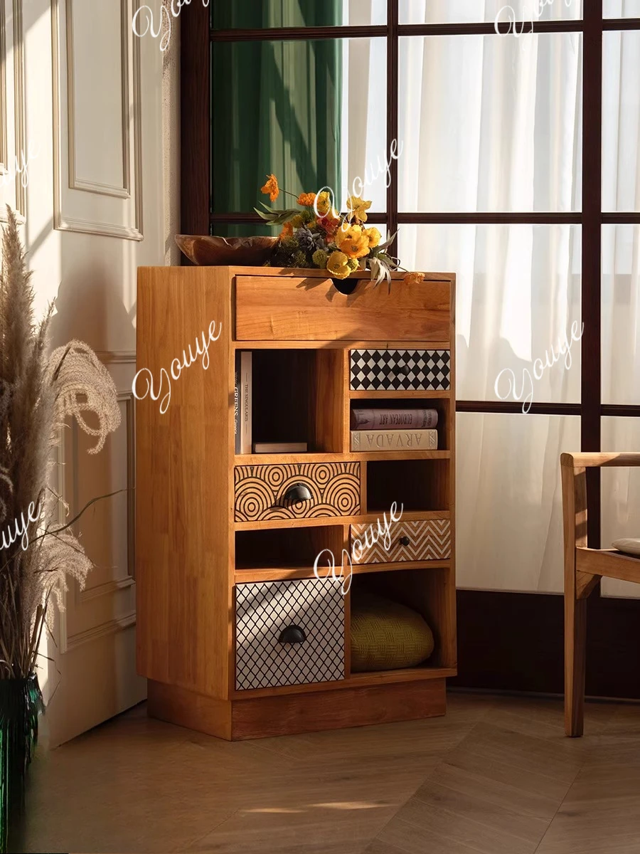 

Solid wood medieval drawer storage chest of drawers, bedroom dining side cabinet, living room against the wall wine cabinet