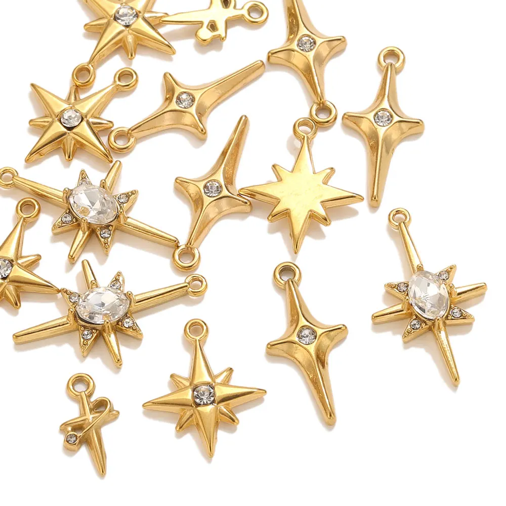 4pcs Stainless Steel Zircon Star Charms Mini Cross Pendant For Jewelry Making Bracelet Necklace DIY Earring Star Charms Bulk