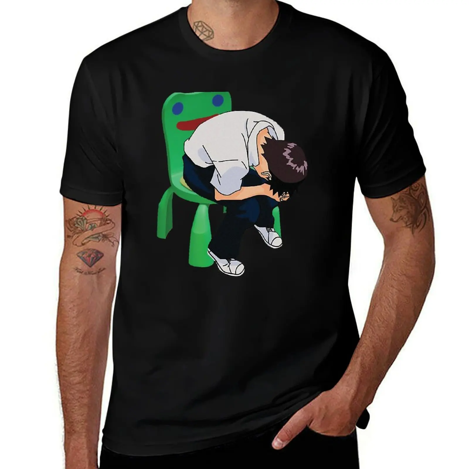 

Shinji Ikari in the Froggy Chair T-Shirt cotton tshirt 100% anime t shirts for man T-Shirt