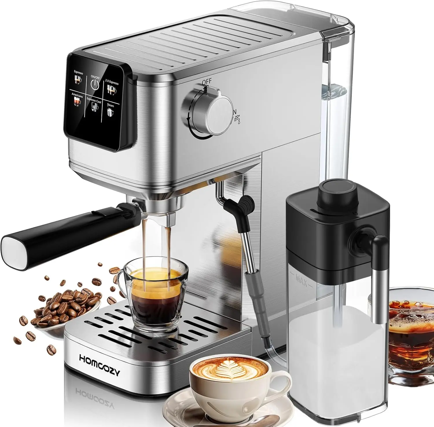

20 Bar Espresso Machine, Hot & Cold Brew Coffee Maker with Milk Frother, Touch Screen, Compact Water Tank, Expresso