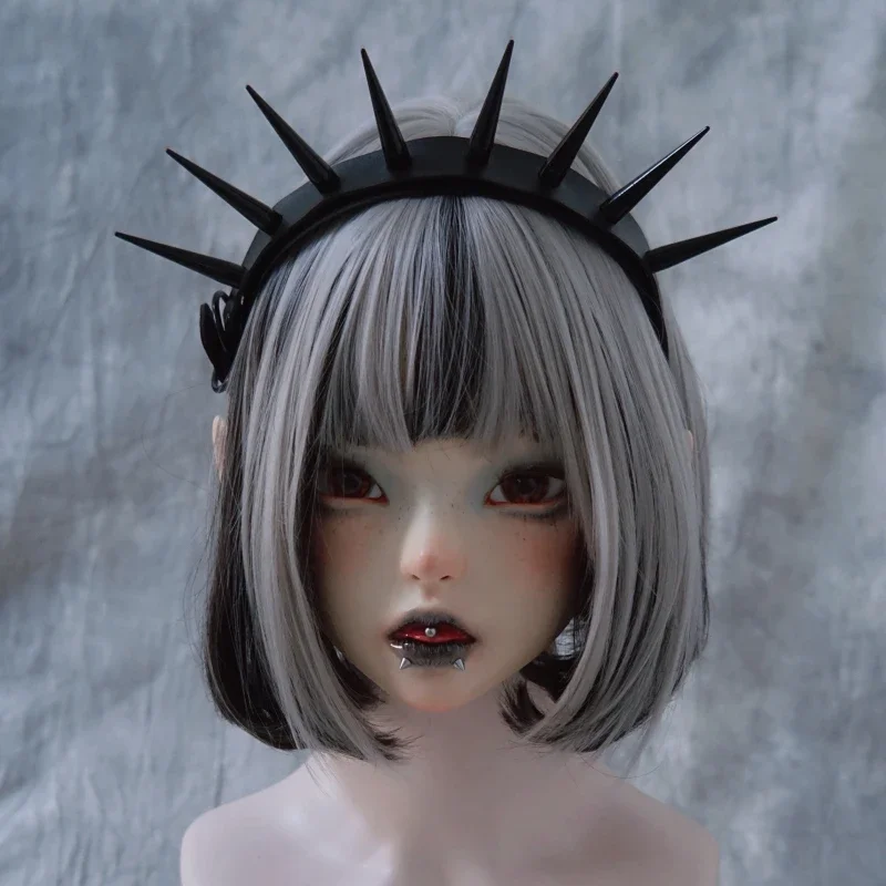 Original Handmade Gothic Y2k Lolita Imitation Leather Rivet Hair Hoop Dark Punk Cosplay Halloween Headwear Girls Headband Props