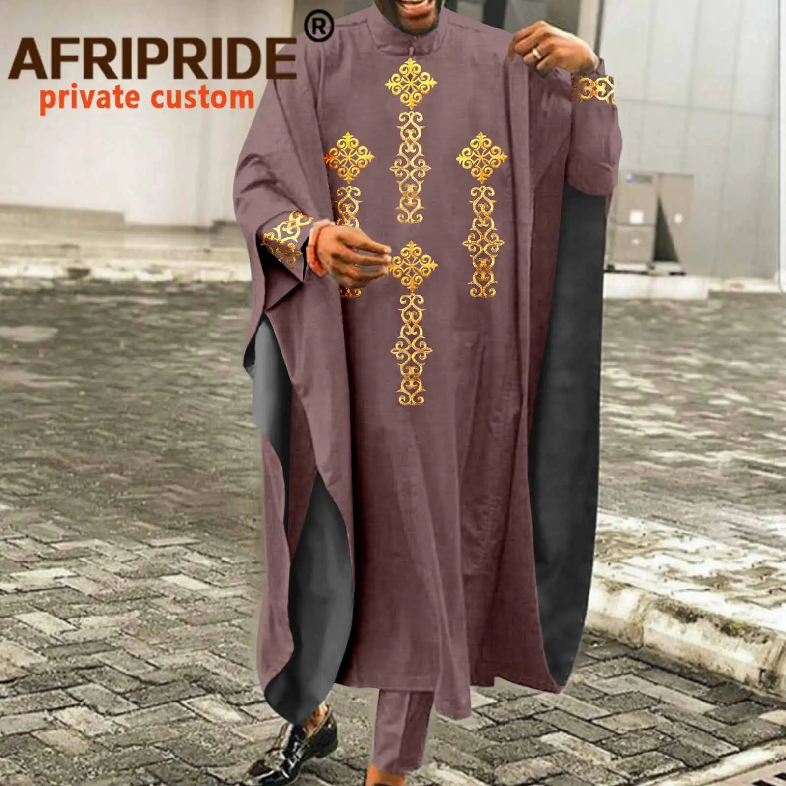 African Clothes for Men Embroidery Coats Dashiki Shirts Ankara Pants 3 Piece Set Wedding Evening Outfits Agbada Robe A2116013