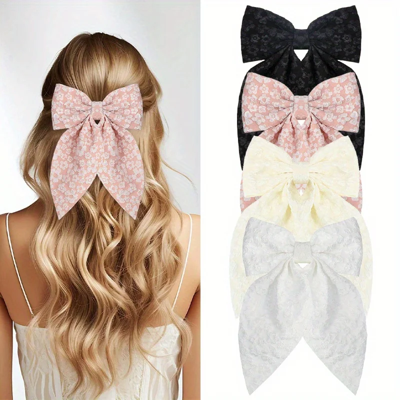 

1/2/3/4pcs 2024 Newest Girls Long Bow Hair Clips, Soft Long-Tailed Bow Hairpins, Vintage Metal Hair Clip Silk Headband, Elegant
