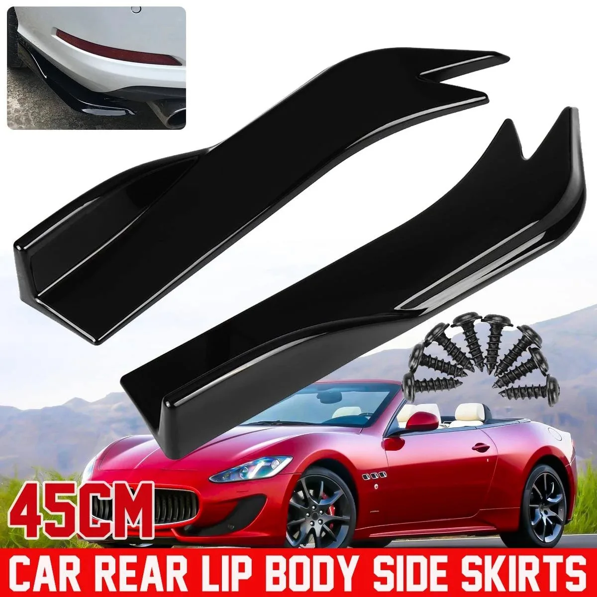 45CM 2Pcs Car Rear Bumper Spoiler Lip Side Skirt Splitters Protector Guard Anti-Crash Diffuser Lip