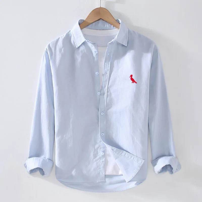 2026 Men's Spring Autumn Long Sleeve Linen Shirt Casual Loose Fashion Japanese Style White Cotton Linen Blouse Outerwear