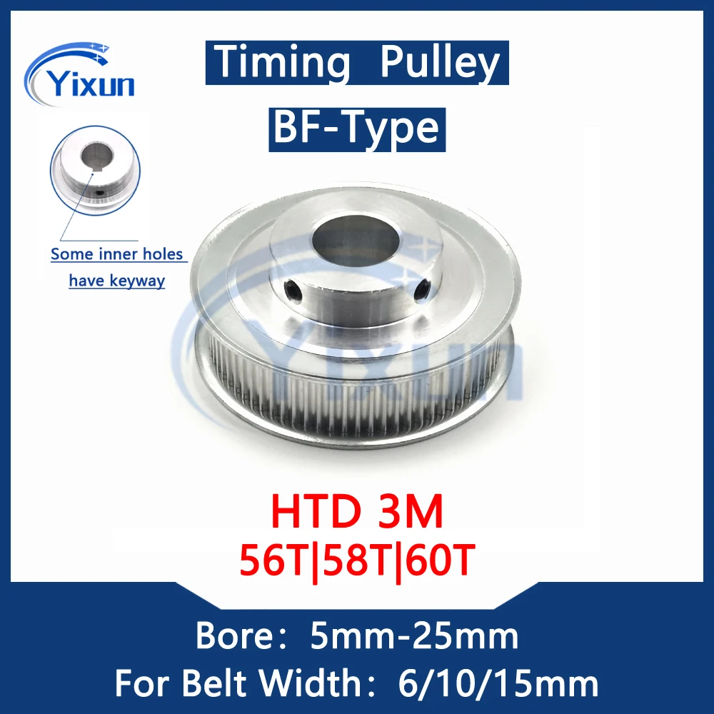 

HTD 3M 56T 58T 60 Teeth Timing Pulley Bore 5mm-25mm For 3M Belt Width 6/10/15mm Synchronous Gear HTD3M 60Teeth Keyway Belt Wheel