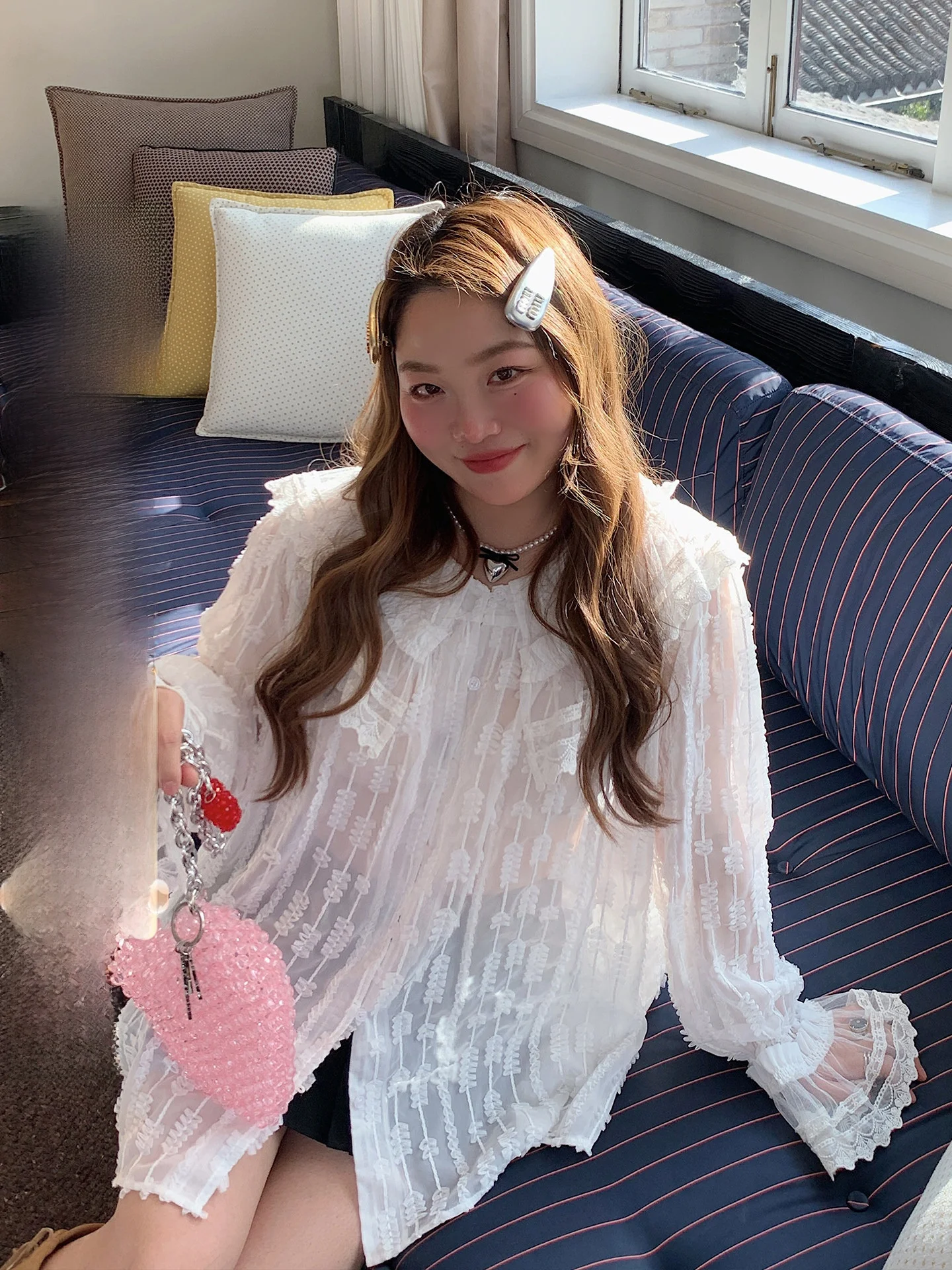 

Dazi Lace Doll Collar irt Women's White Spring Design Large Size Breathable Casual Sle Long Sve Straight Cut Top