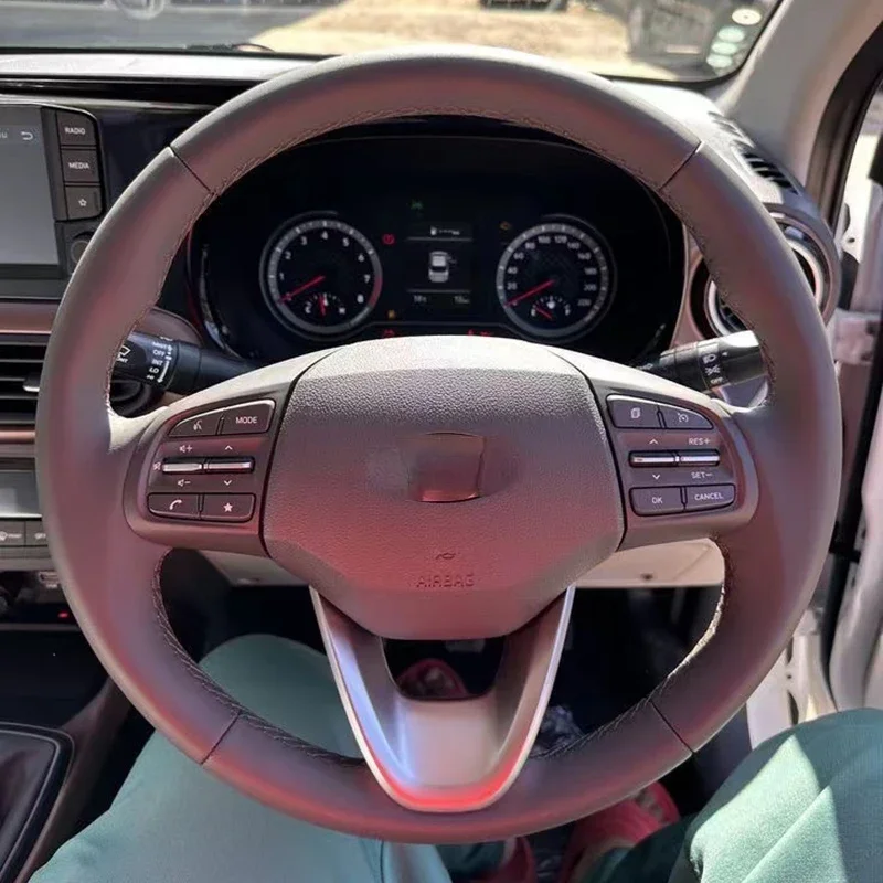 Artificial Leather Braiding Steering Wheel Cover for Hyundai I10 Aura Grand I10 Nios Asta 2021-2023 Car Hand-sewing Accessories
