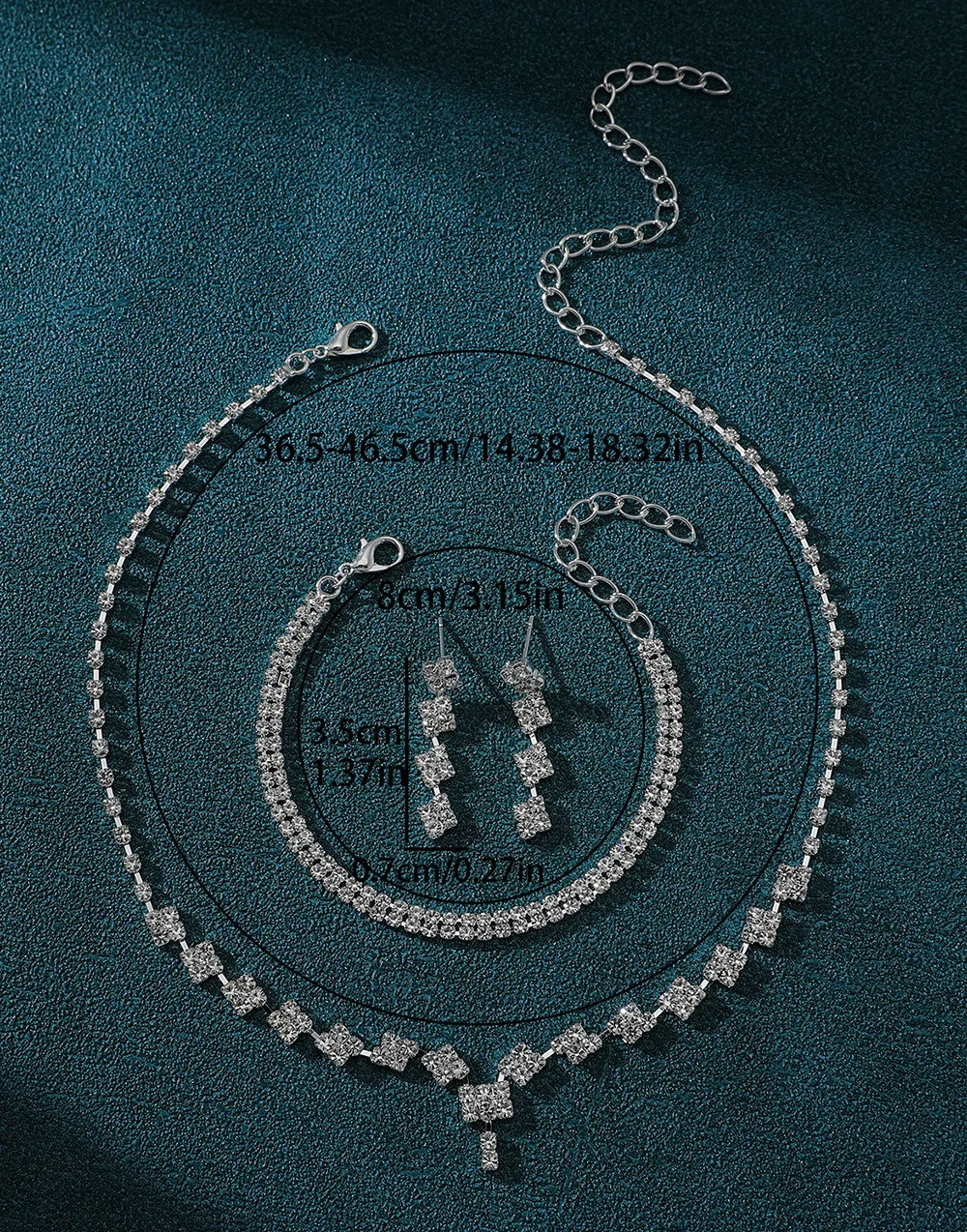 Серебряный свадебный комплект украшений с ожерельем, сережками и браслетом со стразами — коллекция для свадьбы и вечеринок