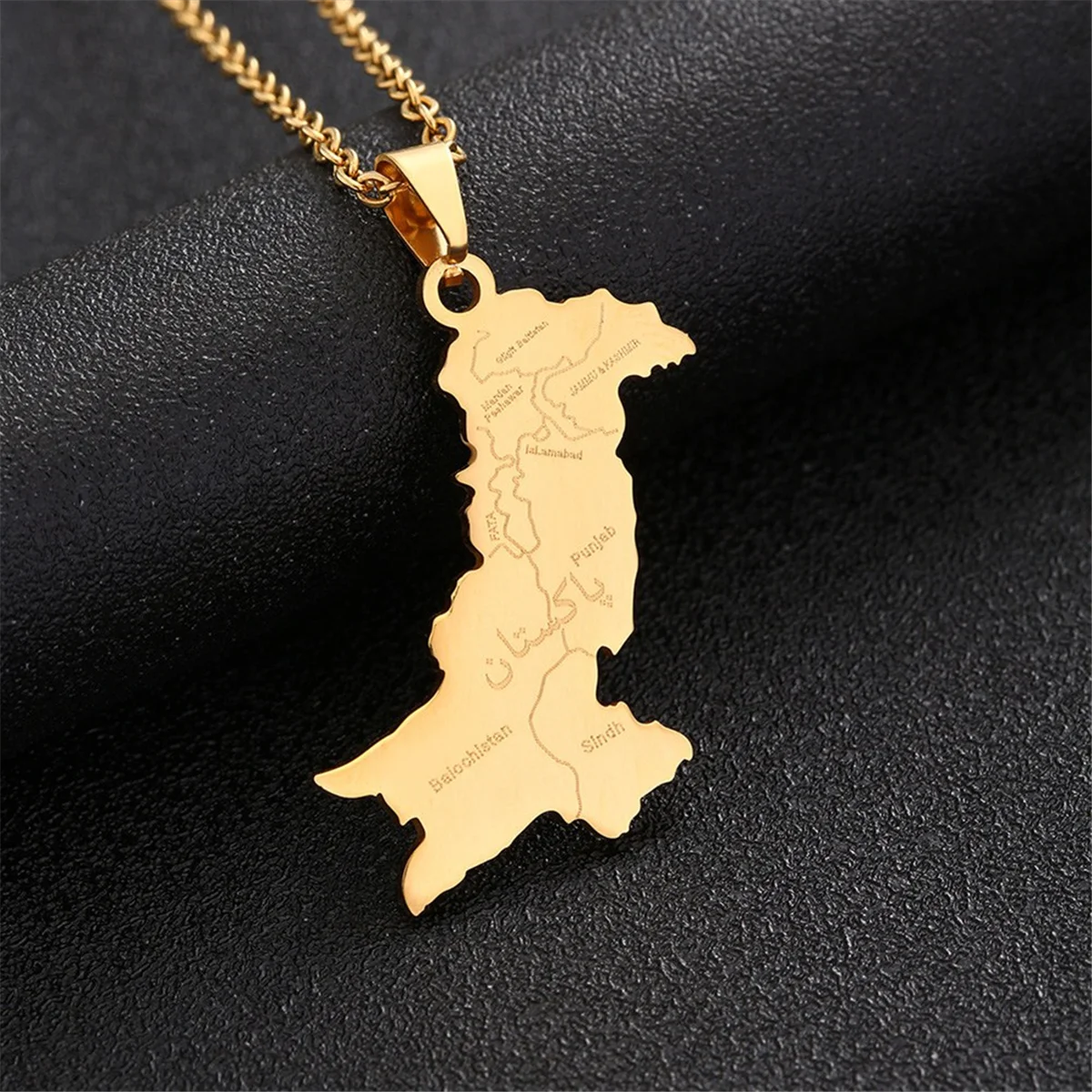 ABQR Gold Pakistan Map with City Pendant Necklace for Women Men Charm Fashion Pakistani Maps Jewelry