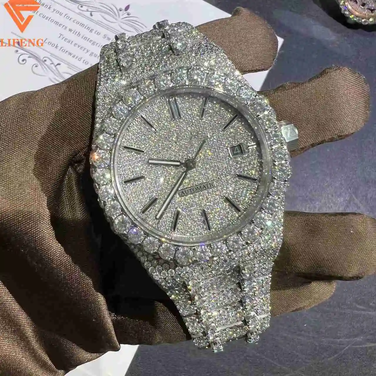 Buss Down Mechanical Watches for Men Honeycomb Set Vvs Moissanite Watch Hip Hop Iced Out Luxury Watch