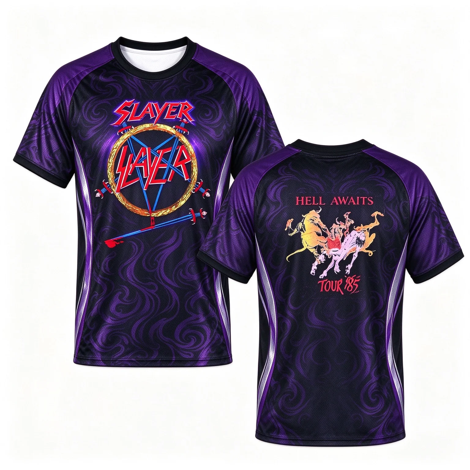 1985 Slayer Hell Awaits Tour Printed Jersey T-shirt Casual Sports T-shirt for Daily Wear Suitable for Both Adults and Children