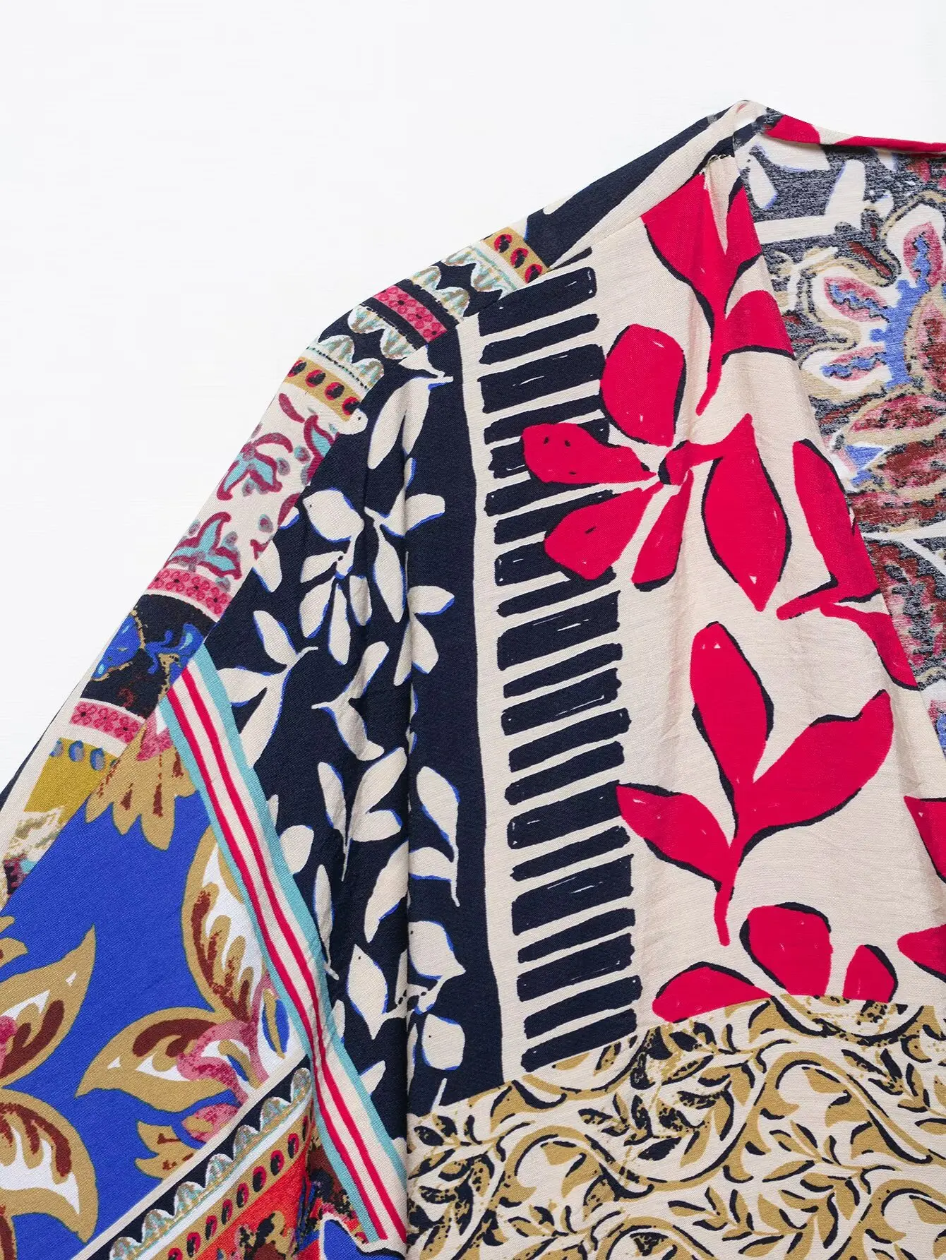 بلوزة كيمونو قصيرة مطبوعة من القماش على شكل حرف V للسيدات من Zevity بأكمام تشبه جناح الخفّاش قميص أنيق بلوزات LS9008 #3