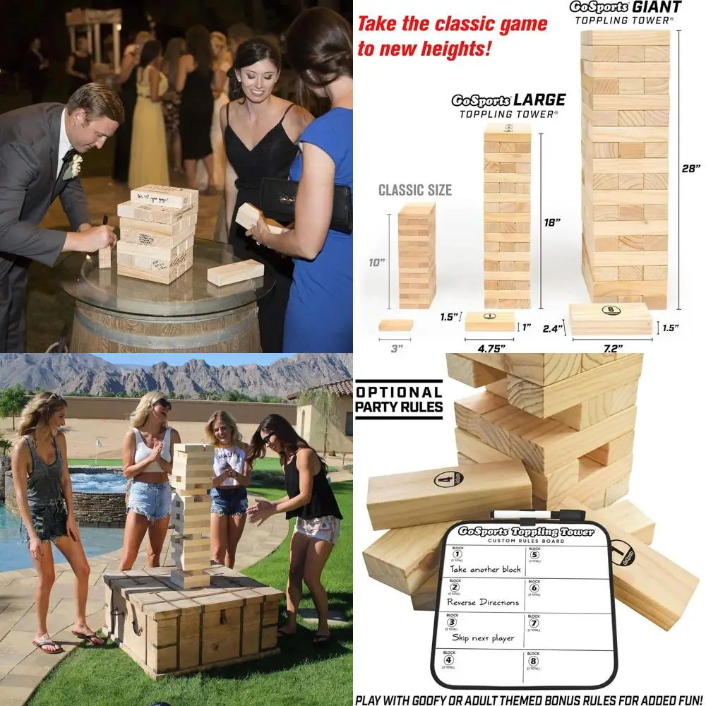 Gioco gigante in legno con torre cadente - fino a 5 piedi di altezza - Seleziona marrone, grigio, naturale, patriottico o finitura tropicale