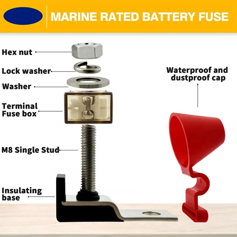 

MRBF Terminal Fuses Block Kit- 58V DC Max/ IP66 Waterproof Fuse for Boats, Marine, RVs, Solar Systems 2pcs 250Amp-VVBC