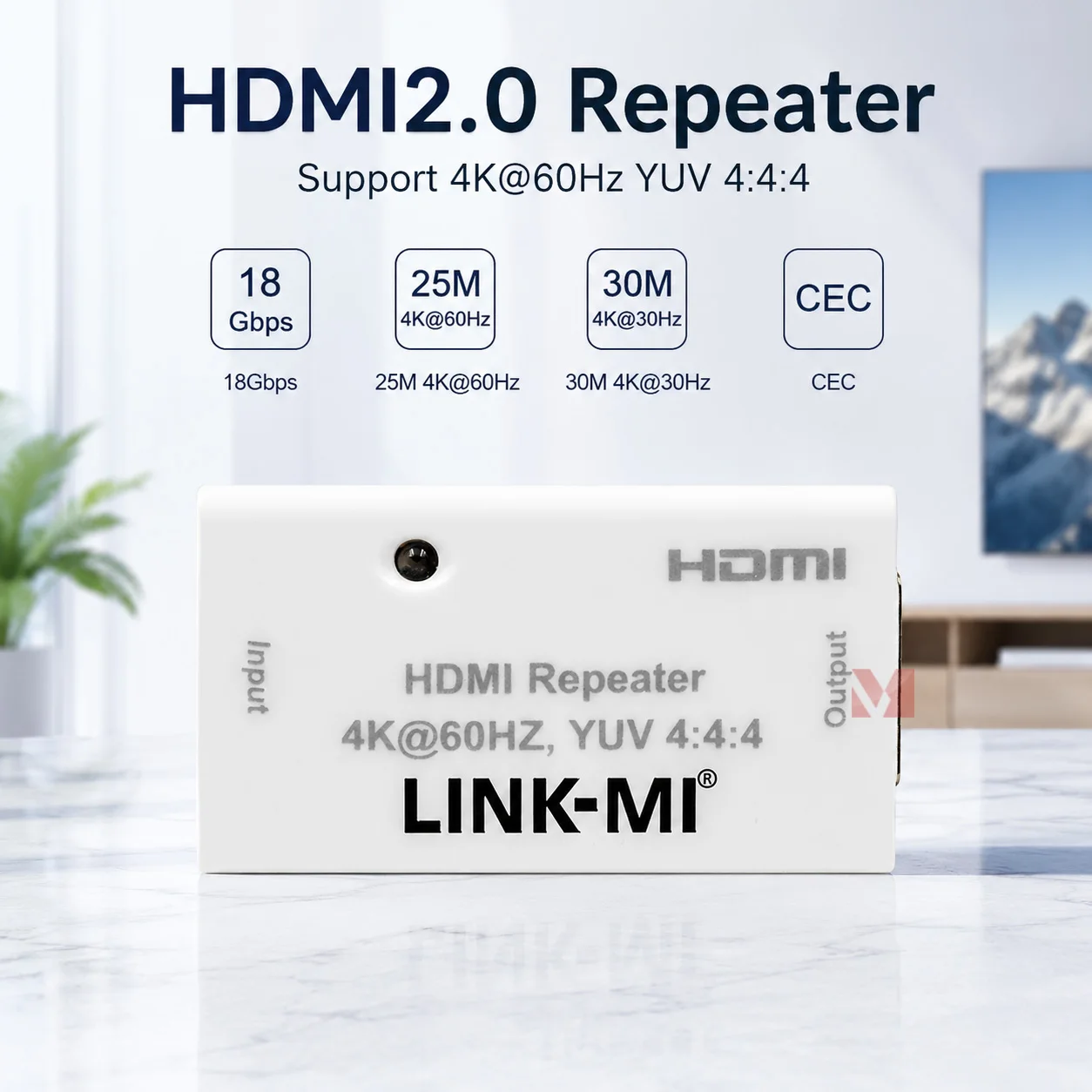 

HDMI2.0 Repeater 25M 4K60Hz YUV 4:4:4 HDMI Repeater 30M 4K@30Hz support 3D CEC