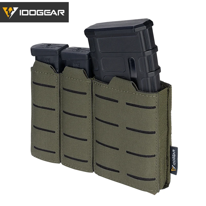 IDOGEAR Tactical Triple Mag Pouch Mag Carrier 9mm 5.56 Molle Pouch Laser Cut  3586