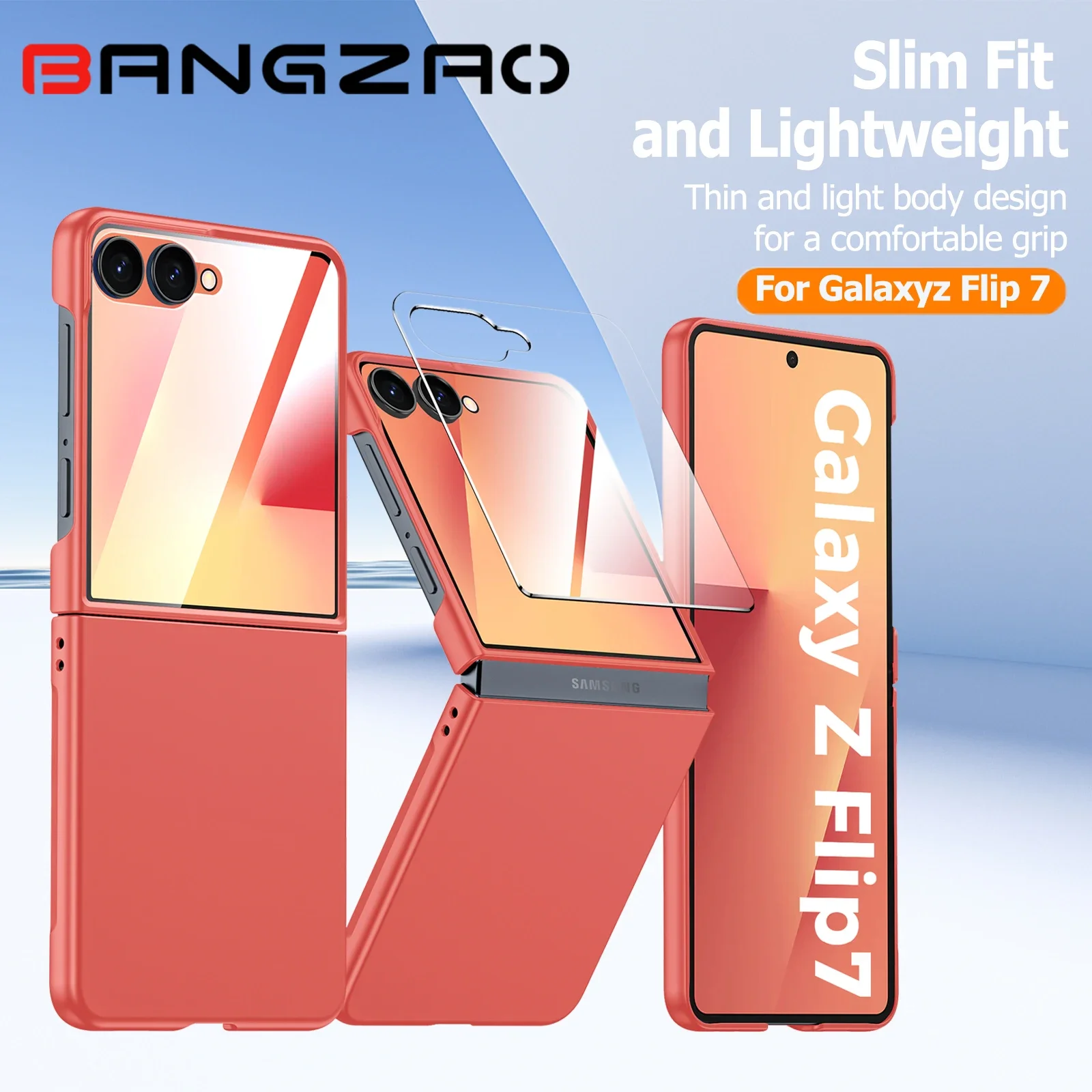 جراب لهاتف Galaxy Z Flip 7 رفيع للغاية غير لامع، حماية قابلة للطي ضد الصدمات، غطاء صلب للكمبيوتر الشخصي، طبقة حماية عالية الدقة، حماية الكاميرا - وردي