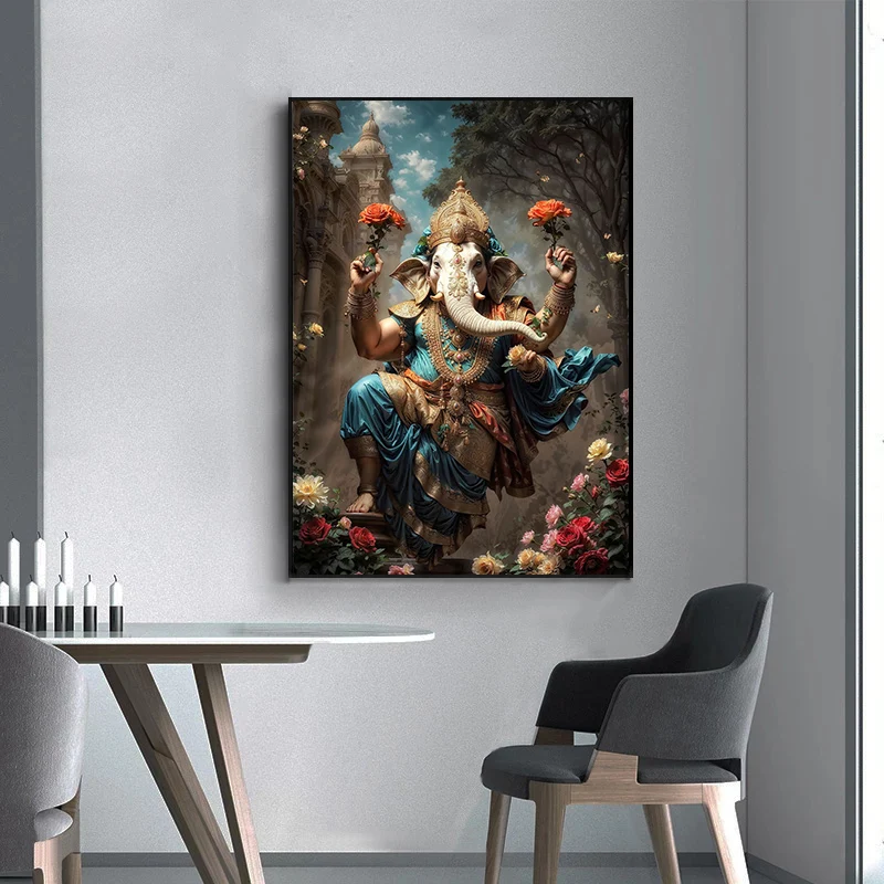 Modern Indian Goddess Lakshmi in Lotus Garden Lord Shiva Buddha Canvas Painting Poster Prints Home Bedroom Living Room Decor