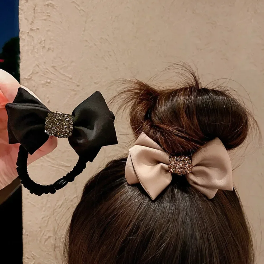 Fashion Bow Knot Crystal Hair Ties Solid Color High Elastic Scrunchies Women Ponytail Holder Girl High Quality Rubber Band