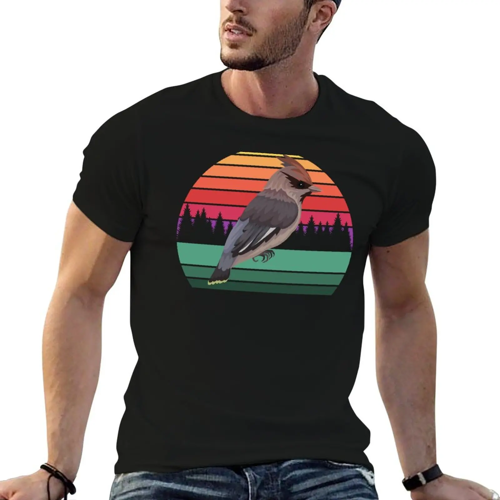 Camiseta Cedar Waxwing, camiseta para observação de pássaros, camiseta de algodão, camiseta 100% algodão, pacote de camisetas