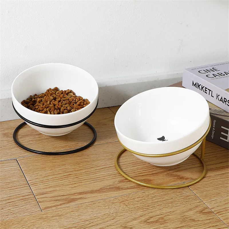 Cat Ceramic Bowl Dog Bowl with Stand Sloping Slope Design Protect Spine Pet Drinking Feeding Bowl Dish Puppy Dogs Cats Feeder