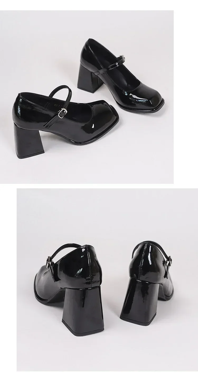 Damen Sommer Schwarze Neue Kleine Lederschuhe Mary Janes Vintage Schnalle Rutschfeste Sandalen Damen Mittelhohe Absätze Lässige Elegante Absätze – Detail 8