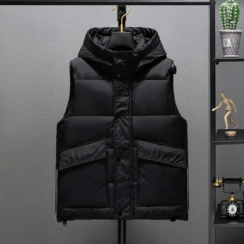 

#3616 Black Green Hooded Vest Coat Men Slim Zipper Sleeveless Jacket Warm Bodywarmer Sleeveless Jacket Pockets Vest Waistcoat