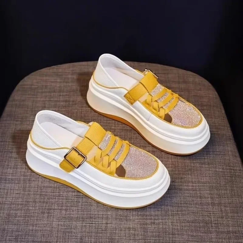 2024 Summer Sandals for Women New Water Diamond Slope Heel Thick Sole Comfy Casual Shoes Lady Elevated Trendy Hollow Out Sneaker