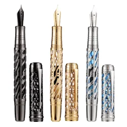 Hongdian A6 Hollow Piston Metal Fountain Pen 35# Nib Writing Ink Pen EF F Nib School Office Supplies Gift Pens with wrench
