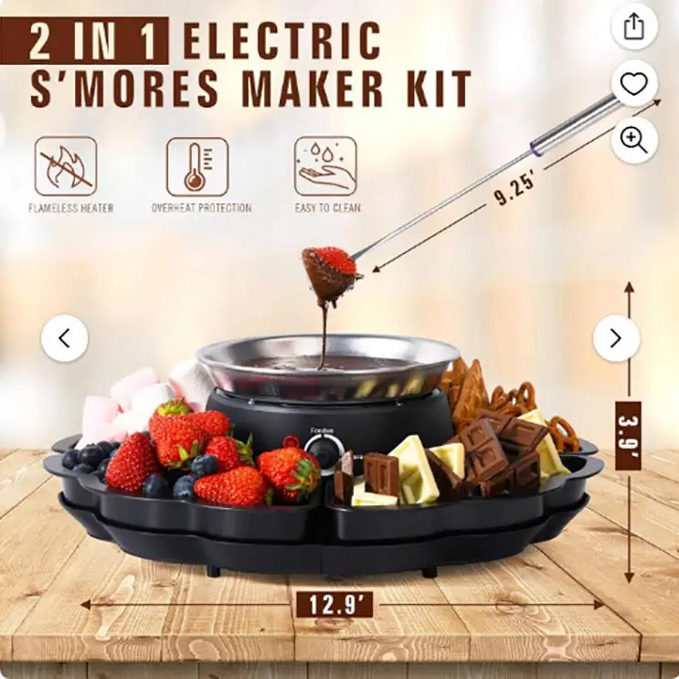 2 in 1 New Electric Party Set Chocolate Fondue Maker Melting Pot Cotton Candy Machine with 4 Forks and Fruit Plate