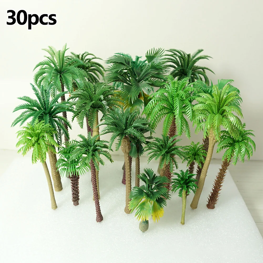 10/20/30Pcs Mixed Model Green Trees Plastic Model Landscape Train Railroad Building Garden Scenery Layout Miniature Palm Tree
