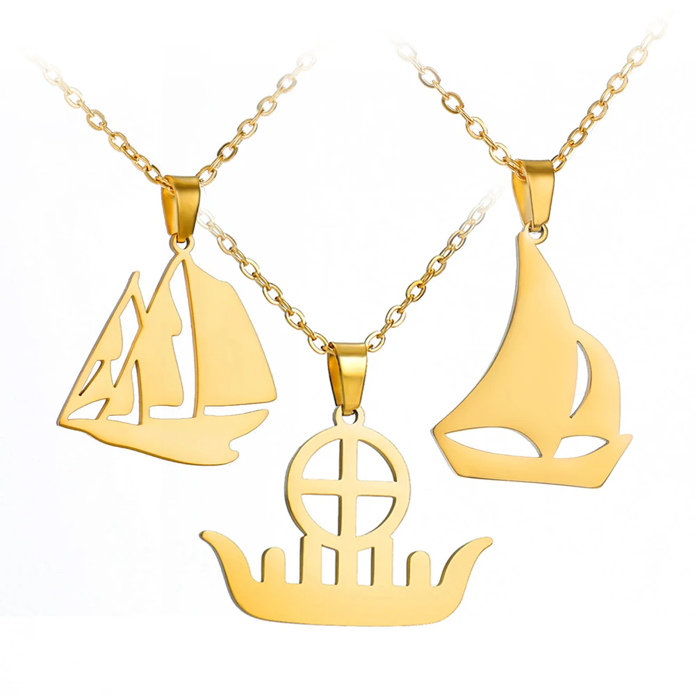 Dawapara Nautical Sailboat Necklace Sea Lover Ocean Vacation Ship Pendant Sailing Beach Captain Sailor Gifts Stainless Steel