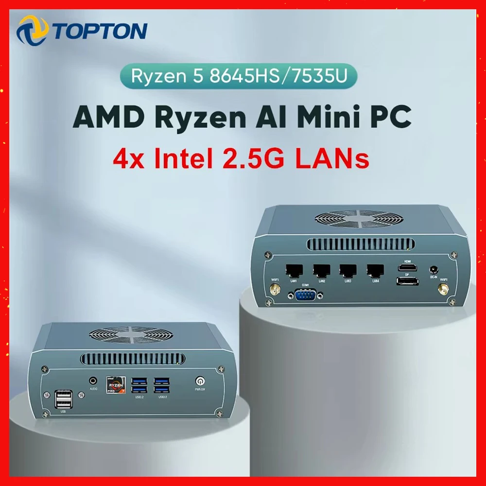 

Topton FU04 Solid Firewall Mini PC AMD Ryzen 5 8645HS 7535U 4*Intel 2.5G LAN 2*DDR5 2*NVMe Game Computer Proxmox Machine Vision