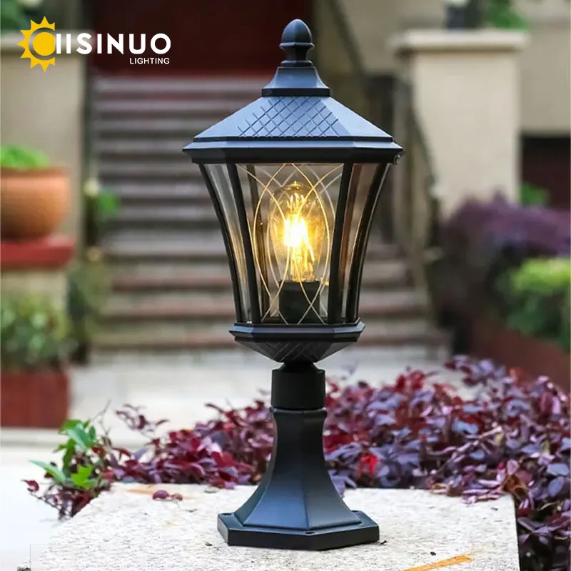 Vintage Garden Pillar Light IP54 Waterproof 52cm Aluminum & Glass Outdoor Post Lantern E27 Warm Lighting for Villa Patio Fence G