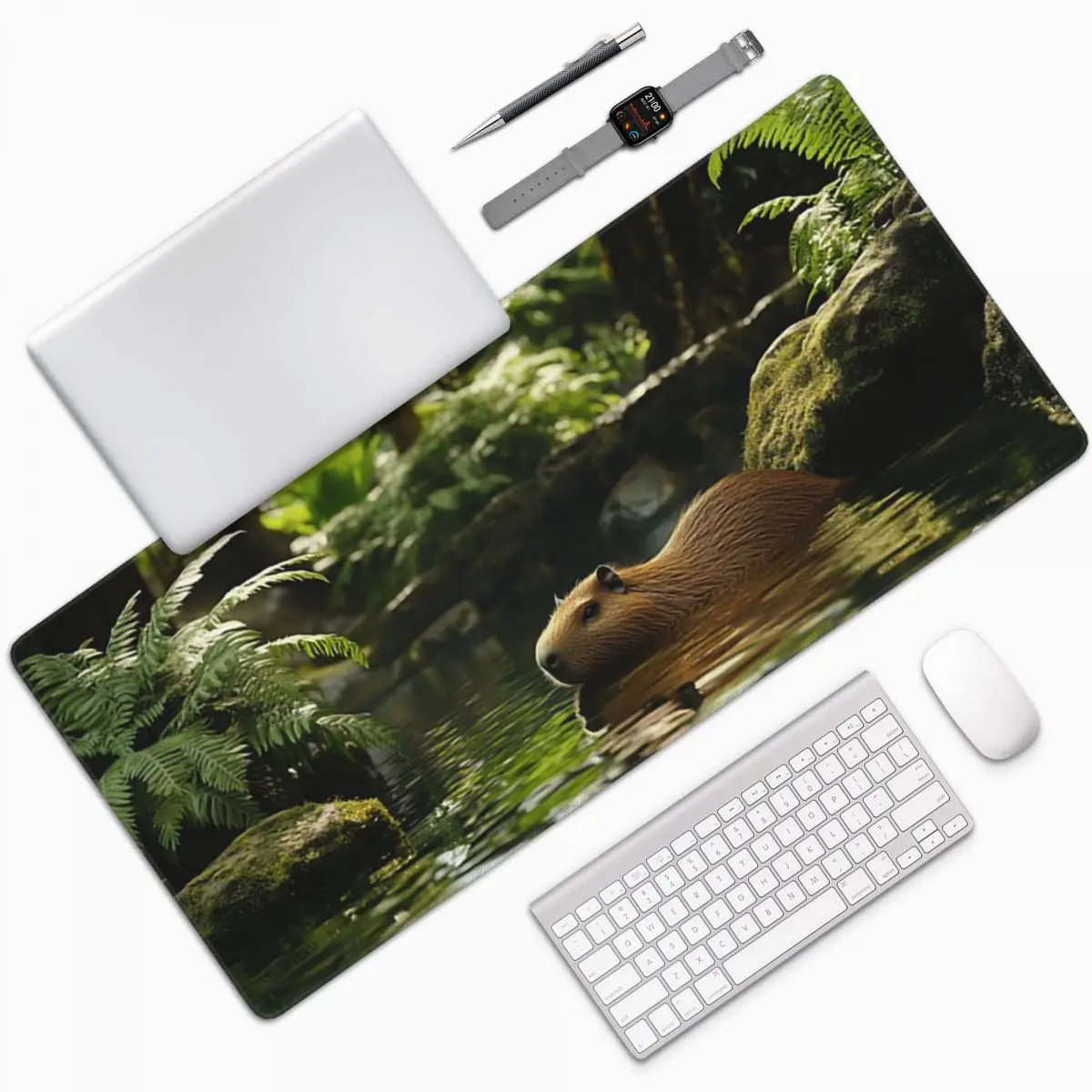 Adorable Underwater Capybara Large Mouse Pad Computer Keyboard Mouse Mat Gamer PC Laptop Desk Mat Office Accessories Table Mats