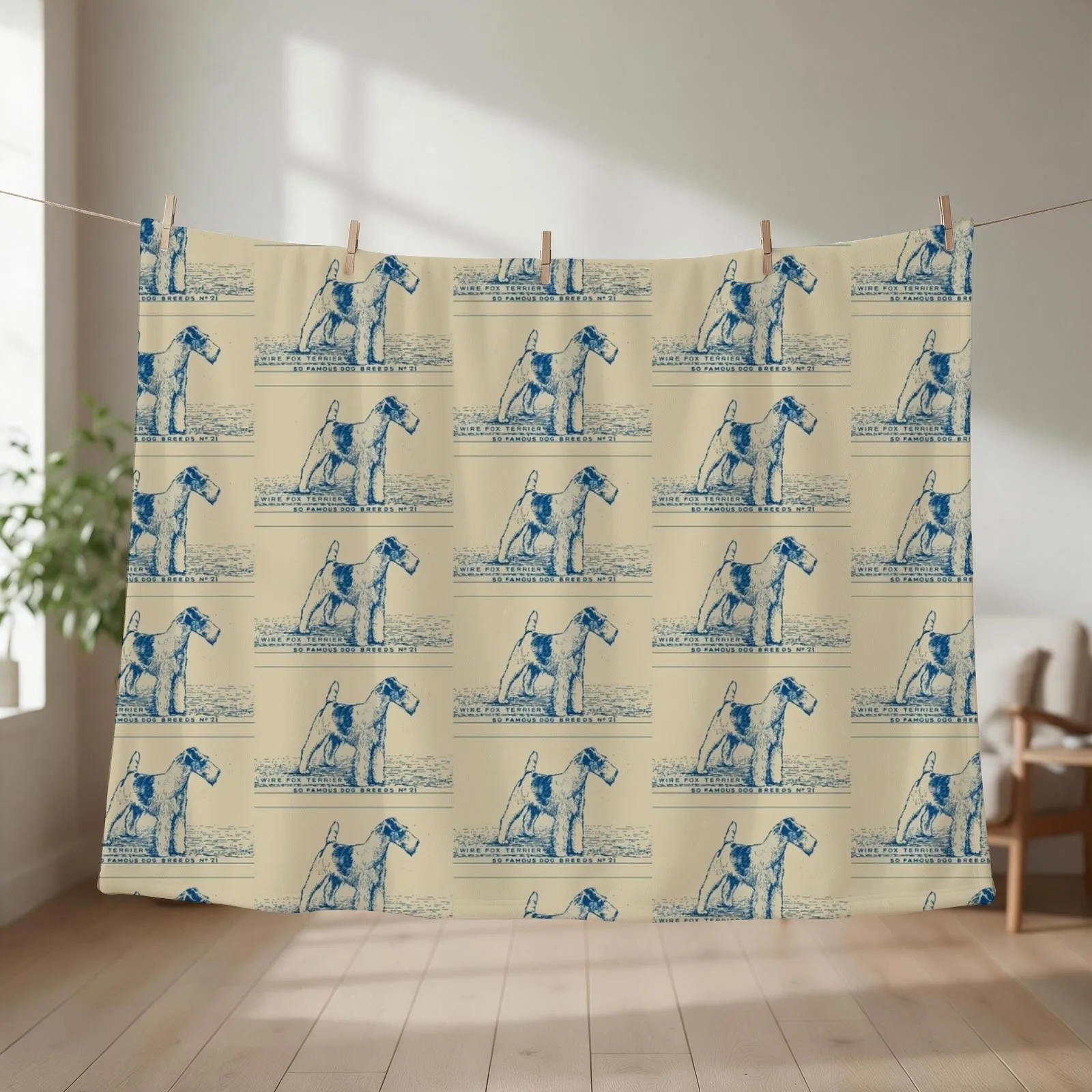 Wire Fox Terrier Vintage Art Dog Vintage Poster Art Throw Blanket couch cozy soft plush fuzzy picnic outdoor blanket