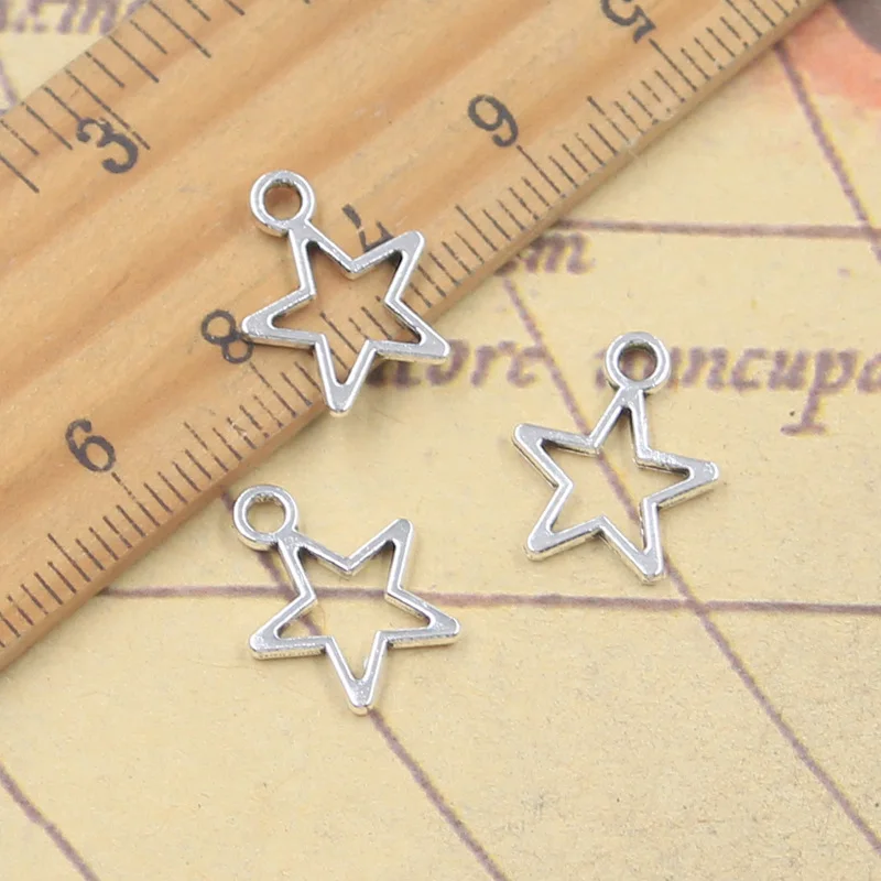 30pcs Charms Hollow Lovely Star 14x12mm Antique Silver Color Pendants Making DIY Handmade Tibetan Finding Jewelry