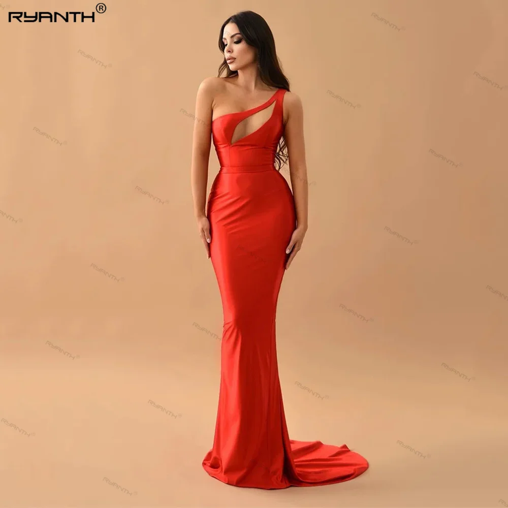 

Ryanth One Shoulder Evening Dresses Satin Sexy Mermaid Prom Dress Party Gowns Sleeveless Celebrity Dress فستان العيد2024