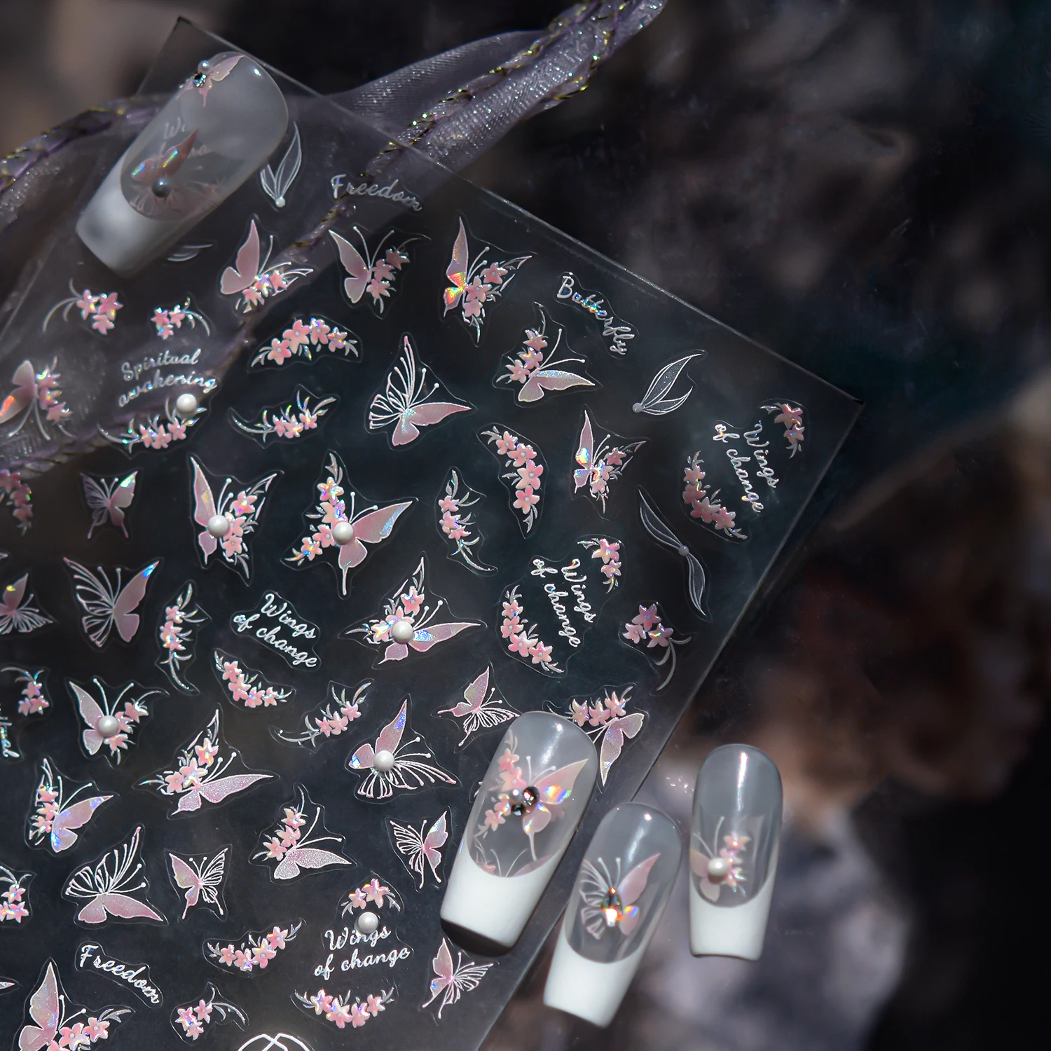 

1PCS 5D Nail Sticker with Butterfly Lace Wreath Beautiful Flowers Small Fish Bubble Shell - Nail Decoration Design Accessory