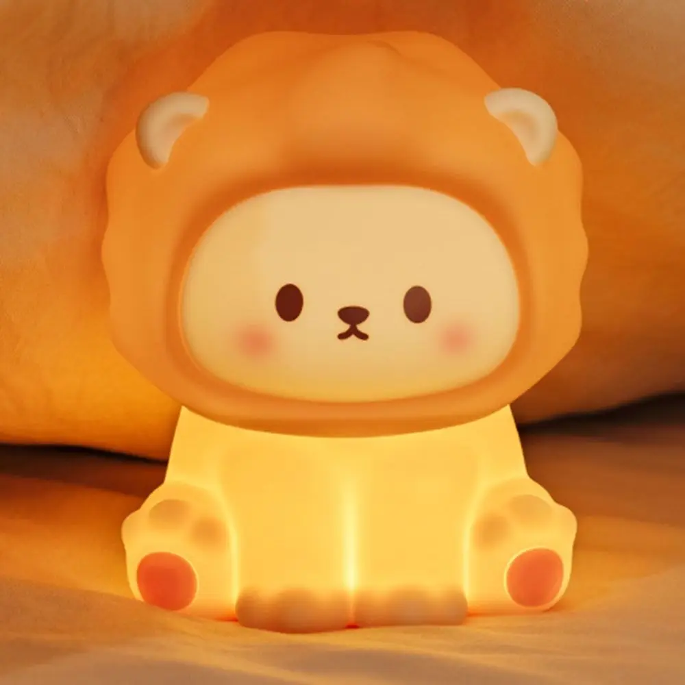 Rechargeable Lion Night Light 3 Level Soft Sleeping Light Silicone Cartoon Bedside Lamp Gift