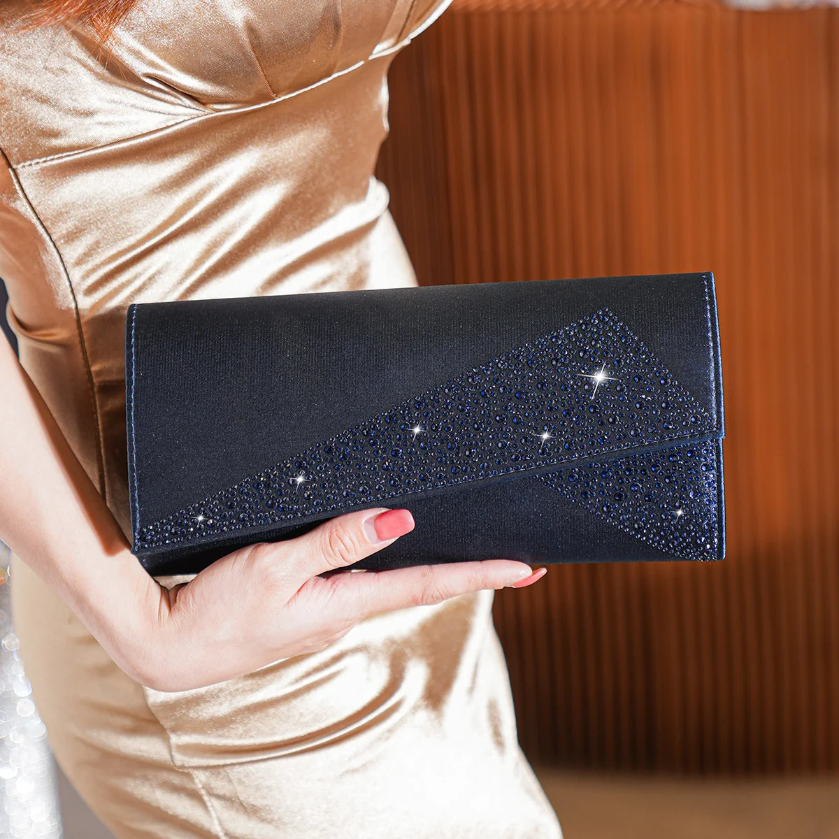 Women\'s Satin Rhinestone Clutch Evening Bags Sparkle Glitter Shiny Purse Handbag for Party Wedding Prom