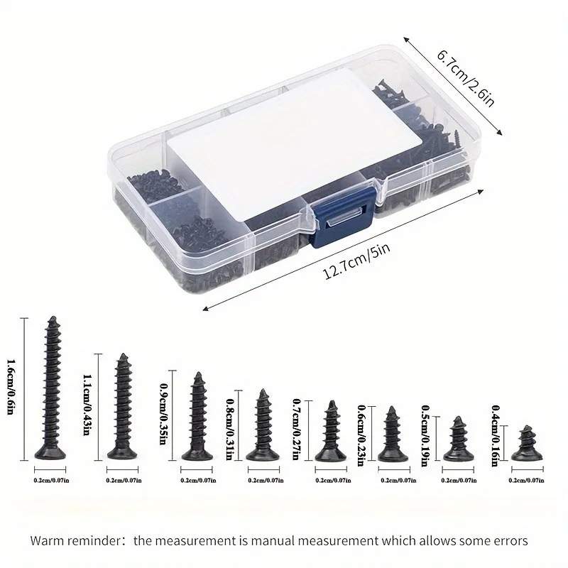560PCS M2 Carbon Steel Phillips Countersunk Self-Tapping Screws - 8 Types of Screws in Box, Black KA Set Wood Screw Laptop Screw