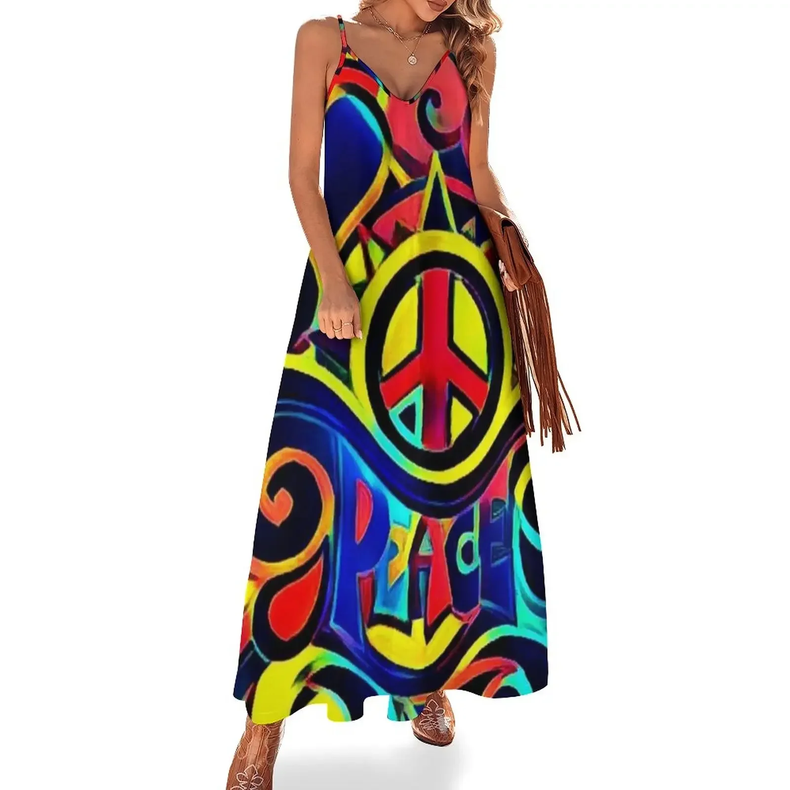 

Peace and Love Bold Retro Art Sleeveless Dress luxury dress Evening gown ladies dresses for special occasions Dress