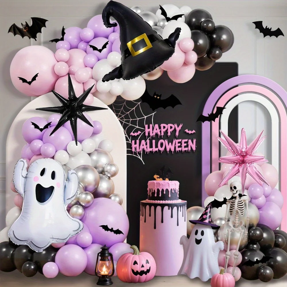 مجموعة مكونة من 148 قطعة من بالونات الهالوين باللون الوردي والأرجواني لتزيين الهالوين الحلو والرائع وأنشطة الهالوين #1