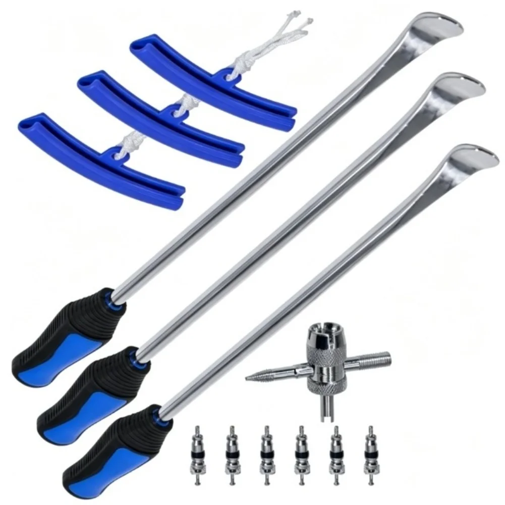 13-Piece Tire Change Solution Featuring Curved Ergonomic Levers for Reduced Effort During For Motorcycle Bicycle Car Tire Work