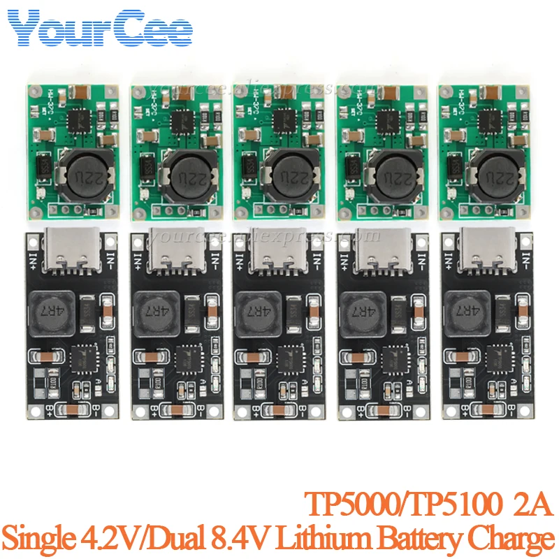 5pcs/1pc TP5100 TP5000 Charge Management Power Supply Module Board 2A Charging/Single Cell 4.2V Double Cell 8.4 Lithium Battery