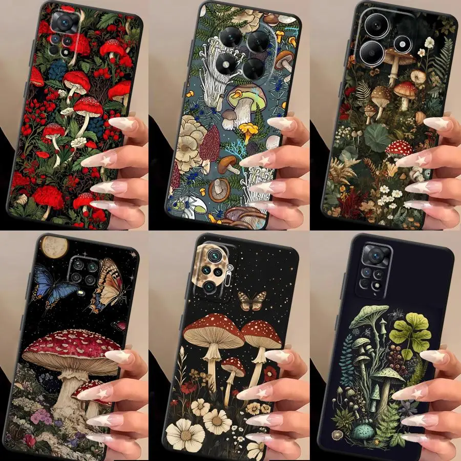 Capa de telefone para xiaomi redmi nota 15 pro plus 11 11s 12 9 nota 14 13 12s 9s 8 14 10 lite vintage cogumelo impressão